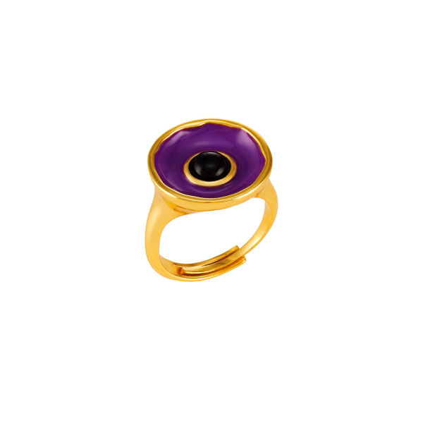 Ring aus Messing vergoldet, Emaille, schwarzer Onyx